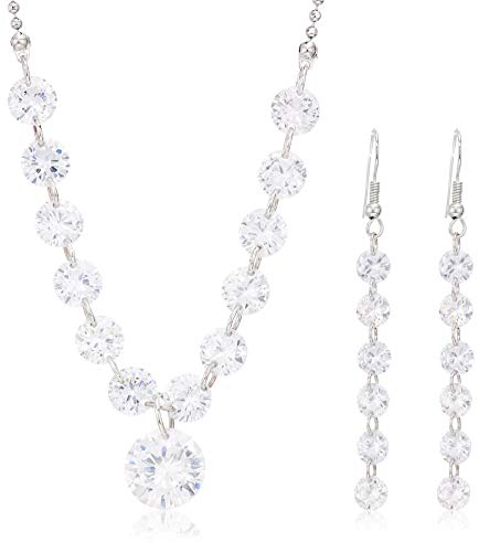 Crystalline Azuria Wedding Set White Zirconia Crystals Strand Necklace Dangle Earrings Bracelet 18K White Gold Plated For Women #TOP1