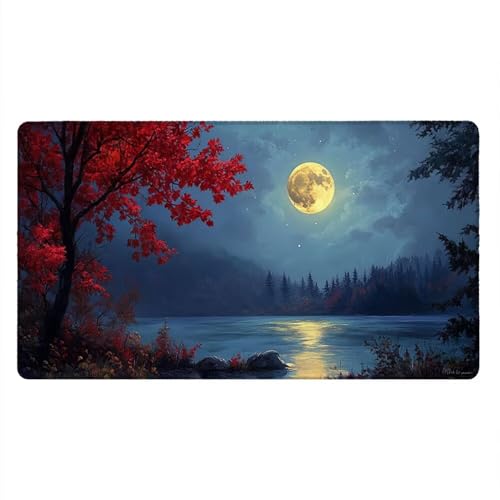 Alfombrilla Ratón XXL Alfombrilla Escritorio 900x400mm Mouse Pad Mejora la Precisión y la Velocidad con Base de Goma Antideslizante y Bordes Cosidos Duradera Cómoda, Oficina Juegos (Lago Luna) xR8-921
