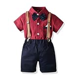 UUAISSO Niño Bebé Niño Caballero Trajes De Manga Corta Mono Camisas Tirantes Pantalones Verano Infantil Pequeño Niño Trajes rayas rojas 2-3 años