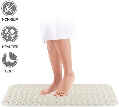 TKONE Shower Mats Non-slip Bath Mats,Bathtub Mat with Suction Cups and Drain Holes Fit for Bathroom & Shower Anti Mould Machine Washable Antibacterial, 27.6 x 15 Inches,creamy-white