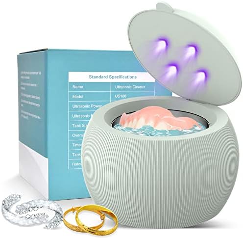Voraiya®Ultrasonic Cleaner for Dentures,Jewelry,Aligner,Retainer,Dental Mouth Guard,Whitening Trays,Denture Cleaner,Ultrasonic Cleaning Machine, 5 Minute Automatic Timed Shutdown (Green)