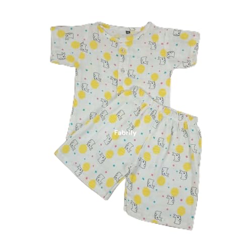 Image of Fabrify Organic Muslin Cotton Baby Top and Bottom Set, Sleepsuit Night Dress, Infant Toddler Clothing