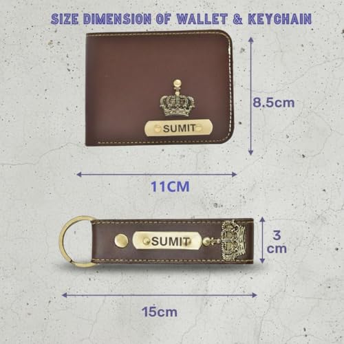 Image of Customised Men's Wallet & Keychain Combo Set | Personalised Name Printed | Vegan Faux Leather Slim Wallet | Stylish Gift for Husband, Boyfriend & Men