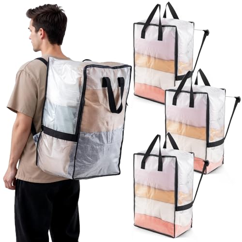 Image of TAILI 4 Pack Clear Moving Bags W /Adjustable Backpack Straps,Moving Supplies | Moving Boxes Alternative, Heavy Duty Storage Totes for College Packing, Backpack for Travel, Dorm, Laundry