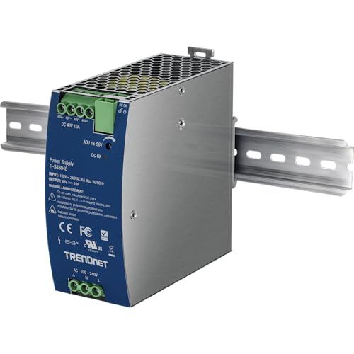 Image of TRENDnet 480W, 48 - 56V DC, 10A AC to DC DIN-Rail Power Supply with PFC Function, TI-S48048, 150% Peak Load Capability, UL 62368 Certified