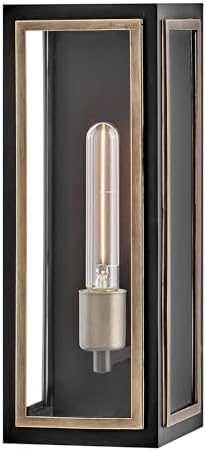 Hinkley Shaw 15" Single Light Wall Mount Outdoor Lantern, Aluminum, Clear Glass, Adjustable Mounting Hardware, Black with Burnished Bronze Accent