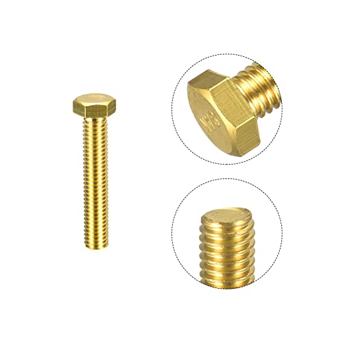 Image of uxcell Brass Hex Bolts, 3 /8-16x2-1 /4 2pcs Fully Thread Grade 4.8 Solid Brass Hexagon Head Bolt Machine Screws for Machinery