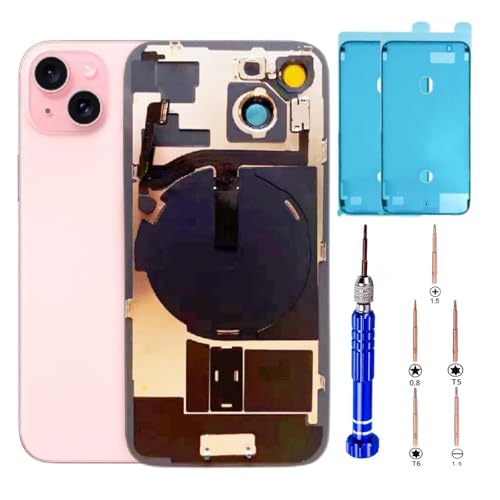 15 Back Glass Replacement Kit with Plate & Flex Cable and All Parts, Pink, 6.1 Inch for iPhone 15 Back Cover Glass, with Tools (Pink)