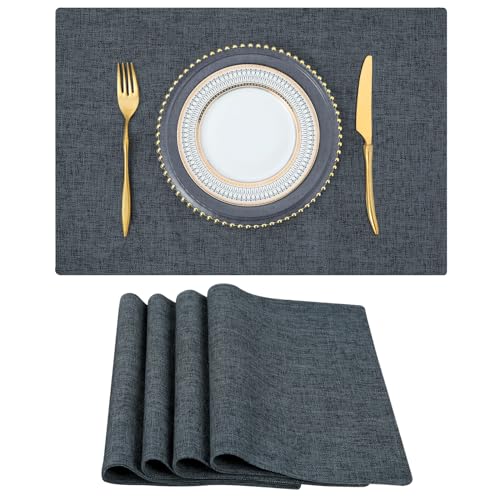 homing Charcoal Cotton Linen Blend Placemats for Dining Table Set of 4 – Washable Farmhouse Kitchen Mats for Indoors & Outdoors, Easy to Clean, 13 x 19 Inch