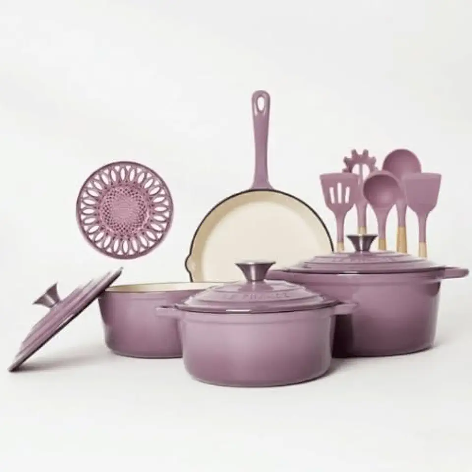 Conjunto de Panelas de Ferro Fundido Esmaltado 10 Peças - Frigideira e Panelas Antiaderentes