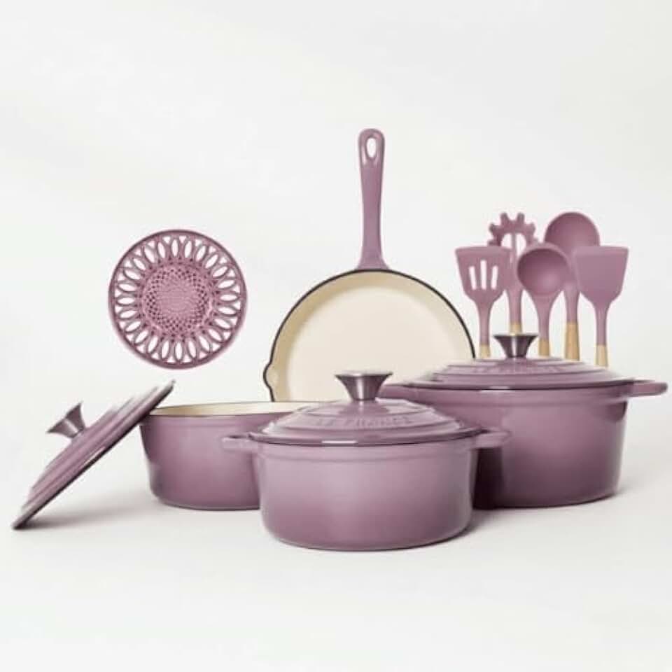 Conjunto de Panelas de Ferro Fundido Esmaltado 10 Peças - Frigideira e Panelas Antiaderentes