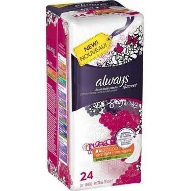 3x Always Discreet Very Light Long Length Liners, 24 Count (72 Total)