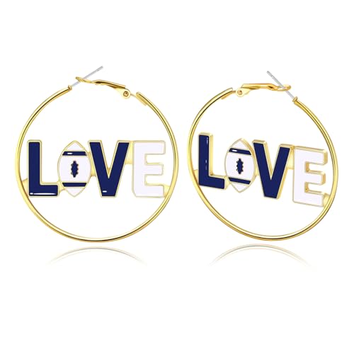 Image of Game Day Football LOVE Hoop Earrings Fashion Sports Jewelry gifts for Mom&Women Perfect Game Day Outfit Accessories(Blue)