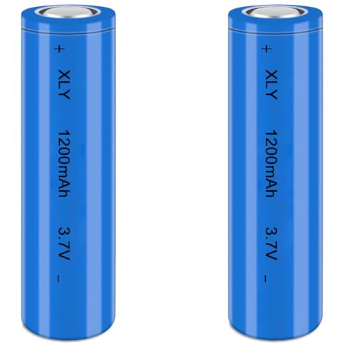 3.7V Li-ion Battery 1200mAh - 2 Pack Rechargeable Batteries for Remote Control Cars Toy flashlight/drone/front lamp/car RC batteries Top button Long service life
