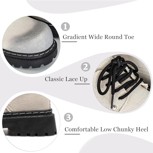 Men's Denim Lace Up Platform Chunky Heel Oxford Shoes Classic Round Toe Comfortable Anti-Slip Lug Sole Formal Derby Shoes for Wedding Business Dress4