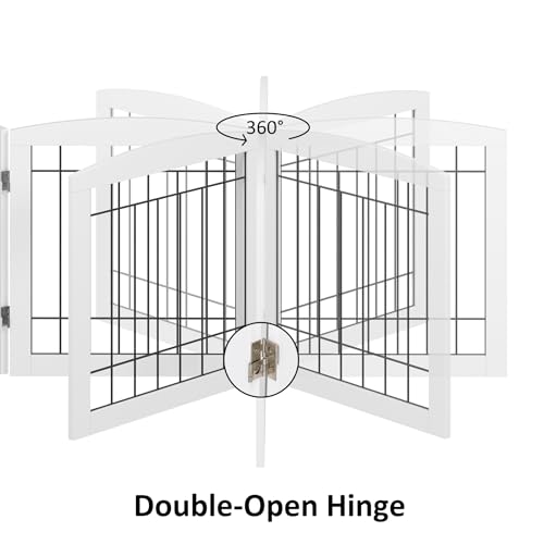 PAWLAND Free Standing Dog Gates for The House Stairs Doorways Indoor Foldable Wooden Small White Puppy Pet Gate Step Over Fence 60" W 24" H 3 Panels by PAWLAND - Image 6