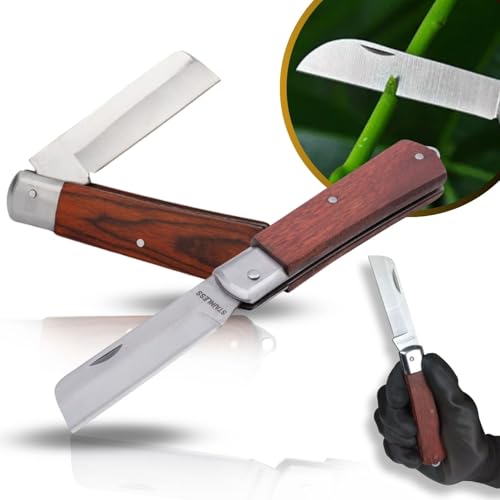 Canivete Multiuso Lâmina Reta Aço Inox Cabo Madeira Dobrável Retrátil Pesca Camping Caça Corte Roça