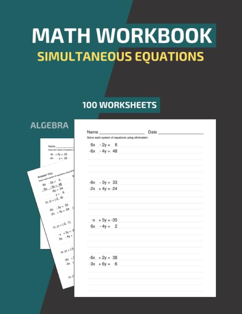 Math Workbook Simultaneous Equations Algebra 100 Worksheets