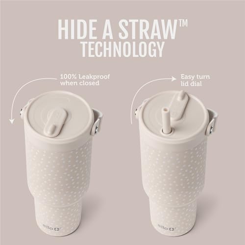 Image of Ello Oasis Go+ 32oz Tumbler with Top Handle and Retracting Straw | Reusable Insulated Stainless Steel Cup, 100% Leakproof Water Bottle, 24 Hours Cold, Cup Holder Friendly For Travel | Wild Dot