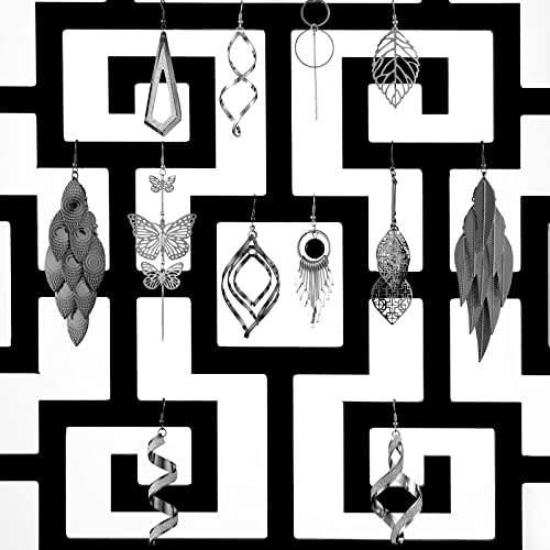 12 Pairs Drop Dangle Earrings Bohemian Long Earrings Vintage Statement Earrings For Women Girls (Silver, Black) #TOP6