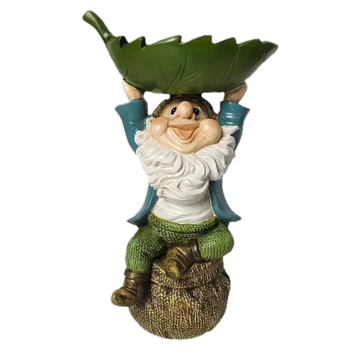 Mangeoire pour oiseaux extérieur avec nain de jardin et bain d'oiseaux en feuille