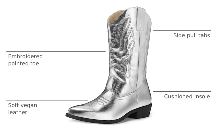 Image of mysoft Cowboy Boots For Women - Western Cowgirl Boots Mid Calf Chunky Heel Booties Pointed Toe Country Shoes