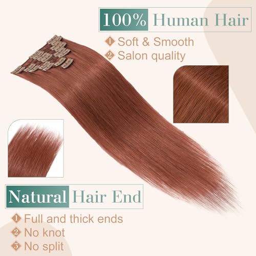 Image of Dark Auburn 14-24 inch Remy Human Hair for Women 8pcs 18 Clips Full Head Soft Straight Hair(16 inch=60g #33)