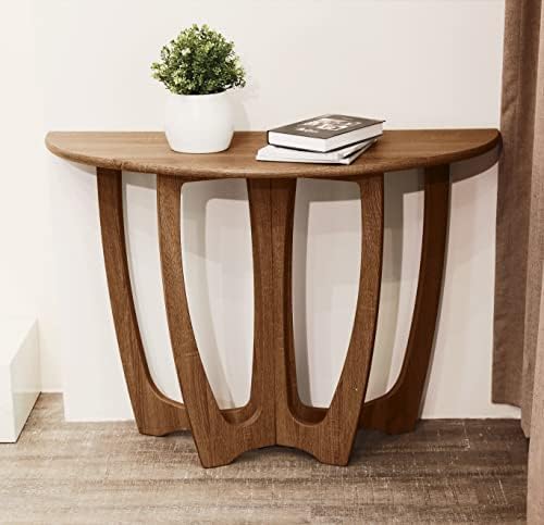 FINECASA Wooden Console Table, Half-Moon Entryway Table, Semicircle Narrow Side Table, Sofa Table for Living Room and Corridor, Foyer Table, Half Round Hallway Table, 43.4x17x30 Inches, Chestnut