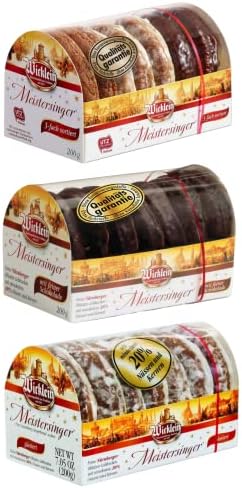 Wicklein Meistersinger Lebkuchen Gingerbread Cookies Three Pack Assortment Original, Chocolate Coated, & Glazed, 7.05oz each