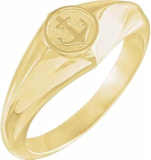 Ahoy 14k Solid Yellow Gold Polished Cross Anchor Ring