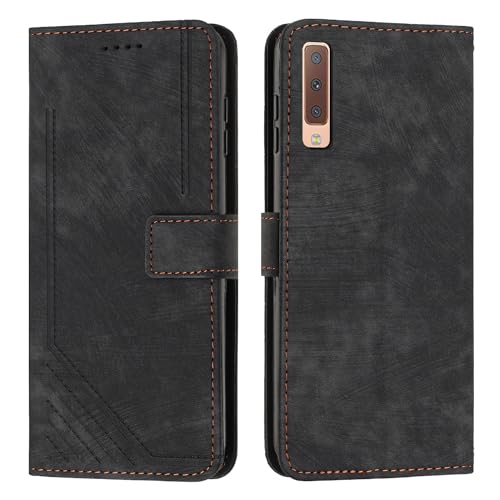 Étui pour Samsung Galaxy A7 2018 clapet portefeuille noir porte-carte antichoc
