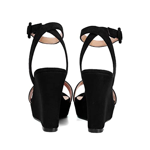 SKYSTERRY Womens Open Toe Sexy Buckle Party Platform Suede Ankle Strap Wedge High Heel Heeled Sandals 4 Inch4