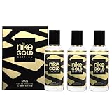 NIKE - Gold Edition Pack de 3 x 30 ml, Colonia Hombre, Formato Viaje en Spray, Perfume Hombre, Eau de Toilette Natural y Masculina, Aroma Cítrico Especiado, Fragancia Fresca