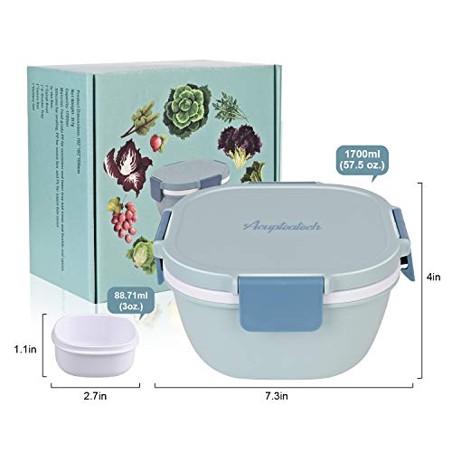 Upgraded Large Salad Bowl With Lid Leak-Proof 57.5Oz Salad Lunch Box With Larger Capacity Salad Mixing Bowl And 3-Compartment Bento-Style Topping Tray, Sauce Box, Reusable Cutlery, Bpa Free(Blue) #TOP4