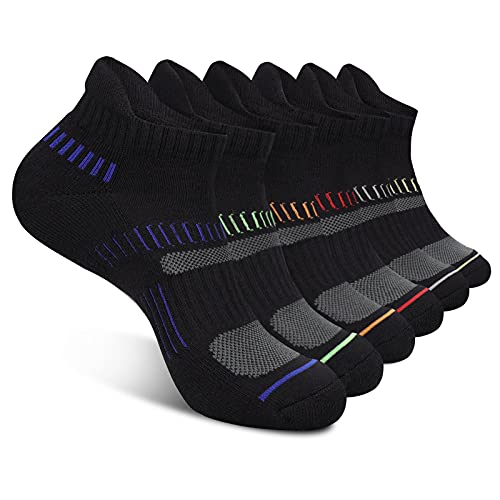 COOPLUS Mens Cotton Athletic Ankle Socks Performance Cushioned Breathable Low Cut Tab Sock with Arch Support (6 Pairs)