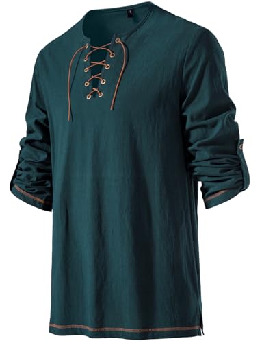 Image of JEMITOP Men's Pure Cotton Vintage Lace Up Shirts for Pirate Renaissance Viking Medieval Costume Without Belt