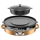 Smokeless Grill, 2 in 1 Indoor Tragbarer Elektrogrill Mit Hot Pot, Removable Antihaftbeschichtetem Platten Leicht Zu Reinigen 3.6L Kapazität Für 2-8 Personen,Gold