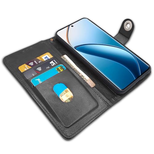 Image of Pikkme Realme 12 Pro 5G / Realme 12 Pro Plus 5G Flip Cover Leather Finish | Inside TPU with Card Pockets | Wallet Stand and Shock Proof | Complete Protection Button Flip Case (Black)