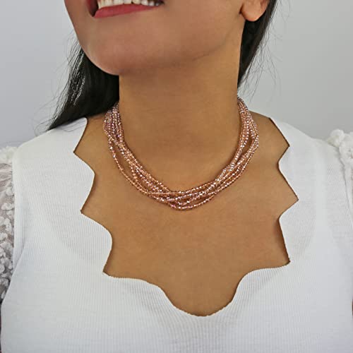 Mgr My Gems Rock! Multi-Strand Layered Bib Collar Statement Beaded Crystal Necklace. (Champagne) #TOP2
