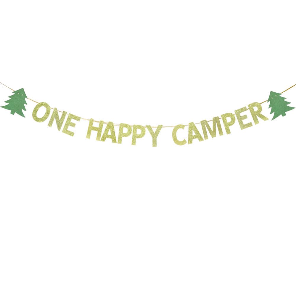 JENSENLIN One Happy Camper Banner,Lumberjack First Birthday Decorations,1st Birthday Decorations for Boys,Retirement Camper Yard Decoration.
