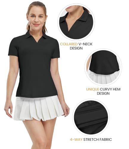 BASUDAM Women's Golf Polo Shirts V-Neck Short Sleeve Collared Tennis Shirts, Quick Dry Active Shirts4