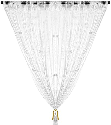 String Curtain Panel, Glitter Door Wall Window Doorways Panel Fly Screen Fringe Room Divider Blinds, Decorative Tassel Ribbon Strip Silver Screen for Living room, Bedroom, Party Events (Champagne)