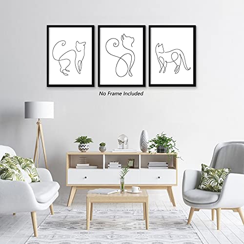 Black And White Cat Canvas Wall Art - Cat Line Art Prints Minimalist Cat Silhouettes Picture Cat Artwork For Walls Cat Abstract Wall Art Painting For Bathroom Laundry Bedroom Decor 12X16 Inch Unframed #TOP2