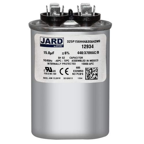 (2) Pack, 15 uF x 370 or 440 VAC - Jard # 12934 Oval Dual Run Capacitor