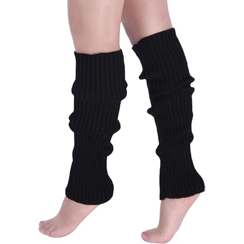 Clarmonde Leg warmers for girls Knitted Stirrup Leg Warmers for women Winter Extra Soft long leg warmers for Yoga Dance (Black no hole 1pair) Cover