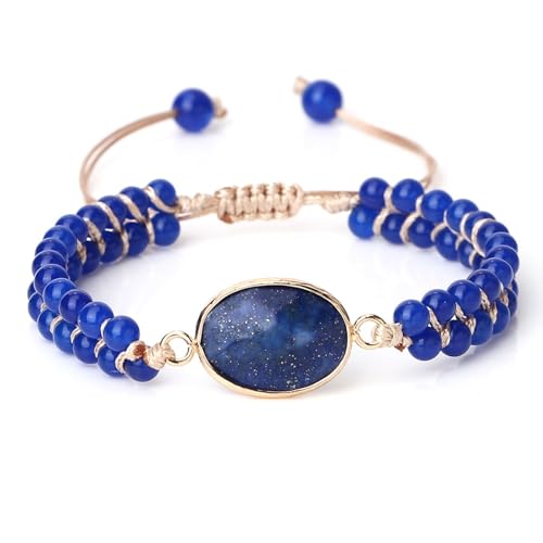 Bracelet de pierre de 4 mm en cristal bleu naturel avec perles rondes réglables de 17cm