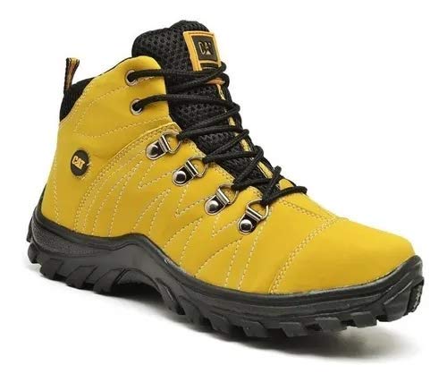 Bota Adventure Masculina Em Couro Caterpillar + Cinto + Carteira Cor:Amarelo;Tamanho:42
