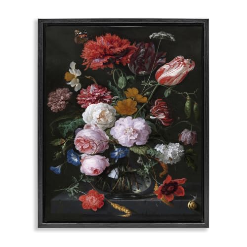 Classical Floral Still Life Painting, 17 x 21 Inch Canvas in Floater Frame