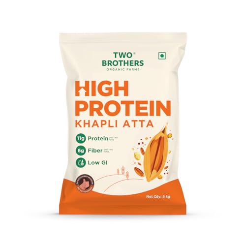 Image of Two Brothers Organic Farms - Khapli Protein Atta (5kg) | Certified Glyphosate-Free | 11g Protein & 6g Fiber Per 2 Rotis | Low GI Emmer Wheat | 2X Protein vs Regular Atta | No Additives | Slow-Milled