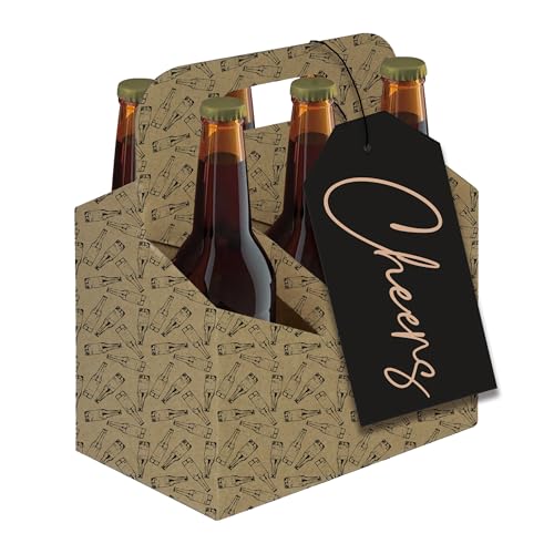 Eurowrap Beer Bottle Carrier with Cheers Gift Tag – 6 Bottle Holder for Craft Beer – Cardboard Gift Box for Dad, Father’s Day or Birthday – Eco Friendly & Recyclable